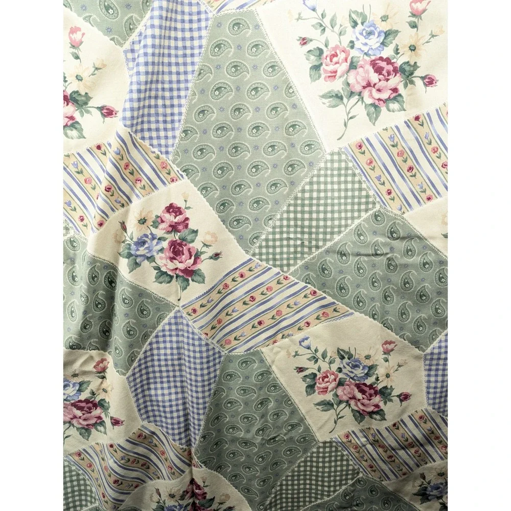 Bacova Floral Patchwork Shower Curtain Burgundy Ruffle Lace 68x68 Cotton USA